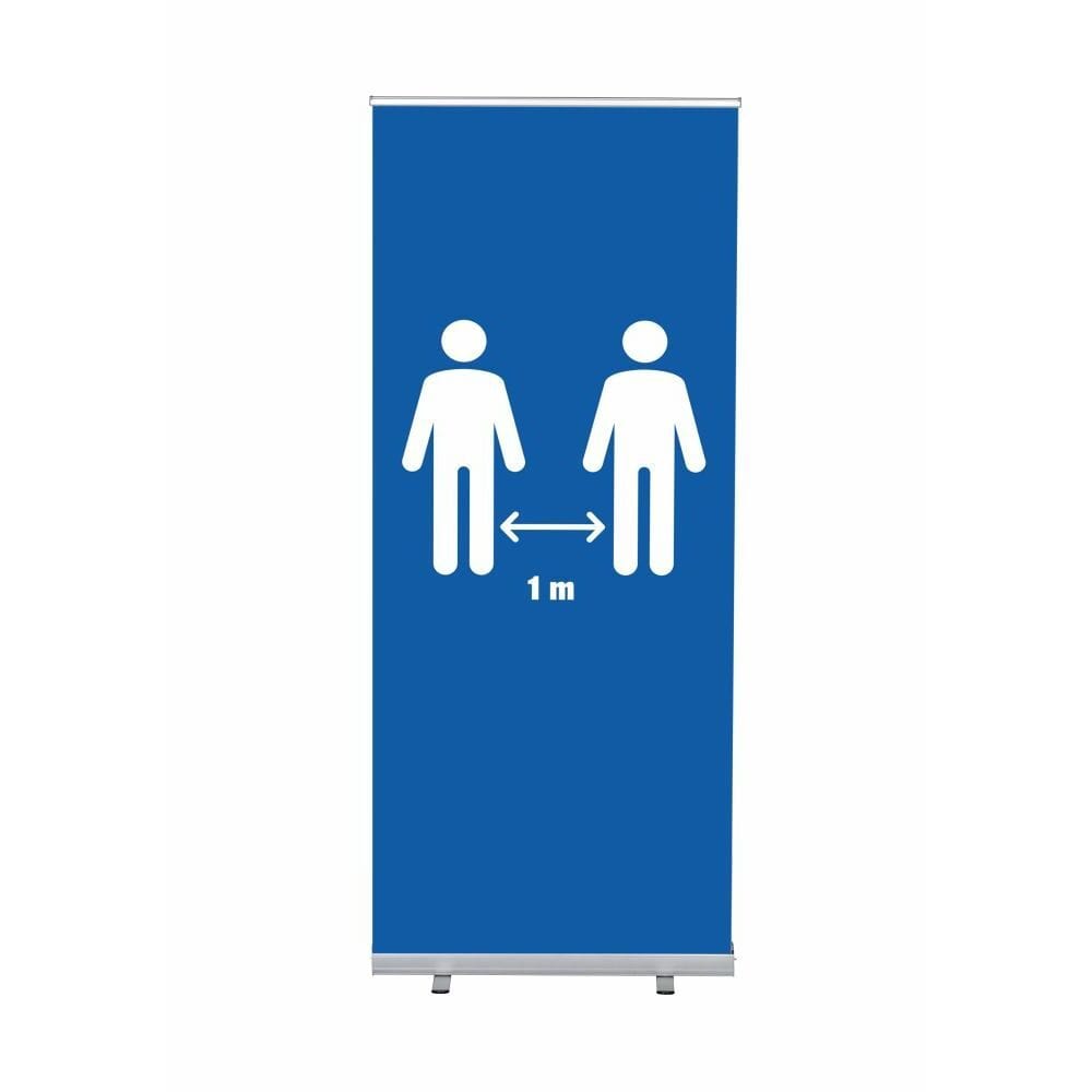 Roll-Banner Budget 85 Komplettset Motiv „1 Meter Abstand“ Blau