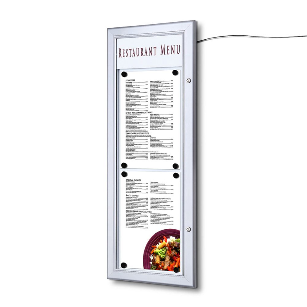 Schaukasten für Speisekarten LED 2xA4 hoch