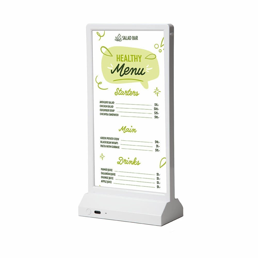 LED T Aufsteller - A4 1/3 Hochformat Weiß