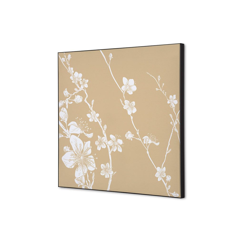 Spannstoff Wanddekoration SET 40 x 40 Motiv „Japanische Kirschblüte Beige“