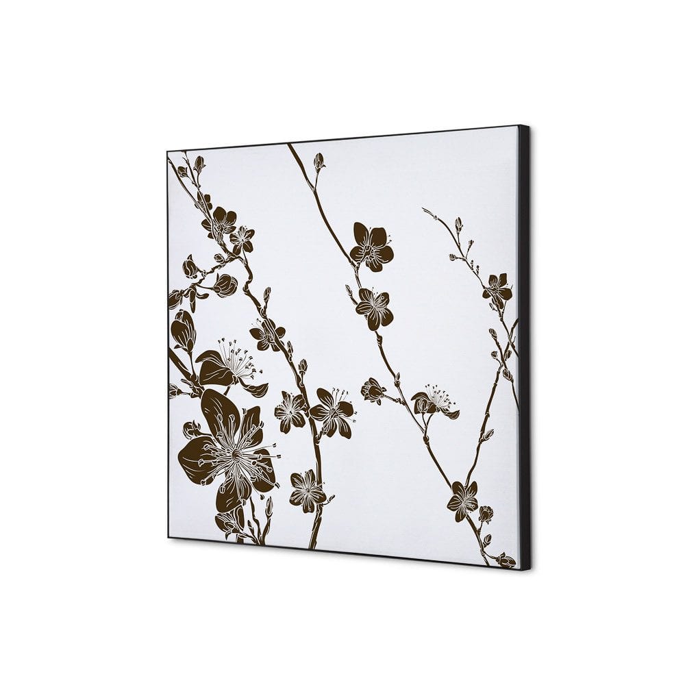 Spannstoff Wanddekoration SET 40 x 40 Motiv „Japanische Kirschblüte Dunkelbraun“