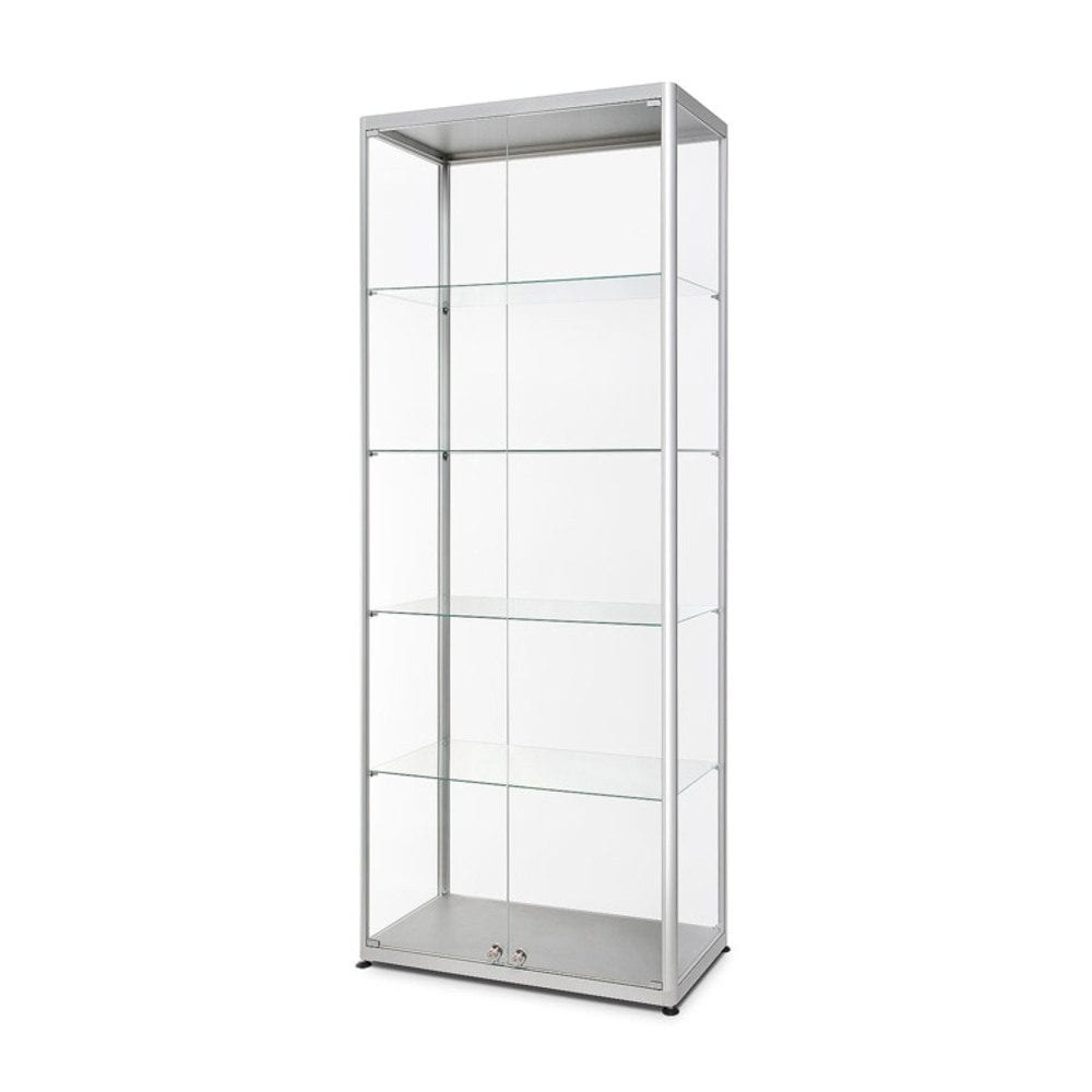 Glasvitrine 800 x 2000 x 400 silber vorne verriegeln