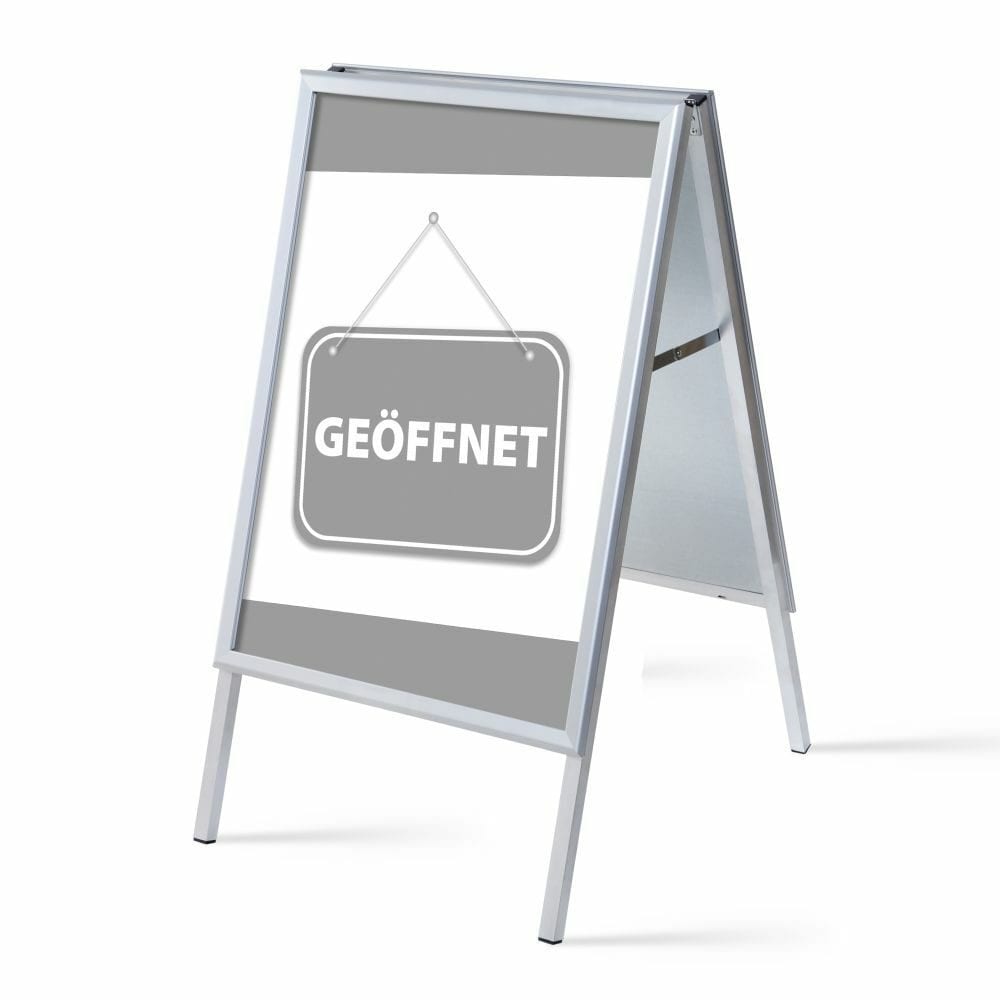 Kundenstopper A1 Komplettset Motiv „Geöffnet“ Grau Deutsch