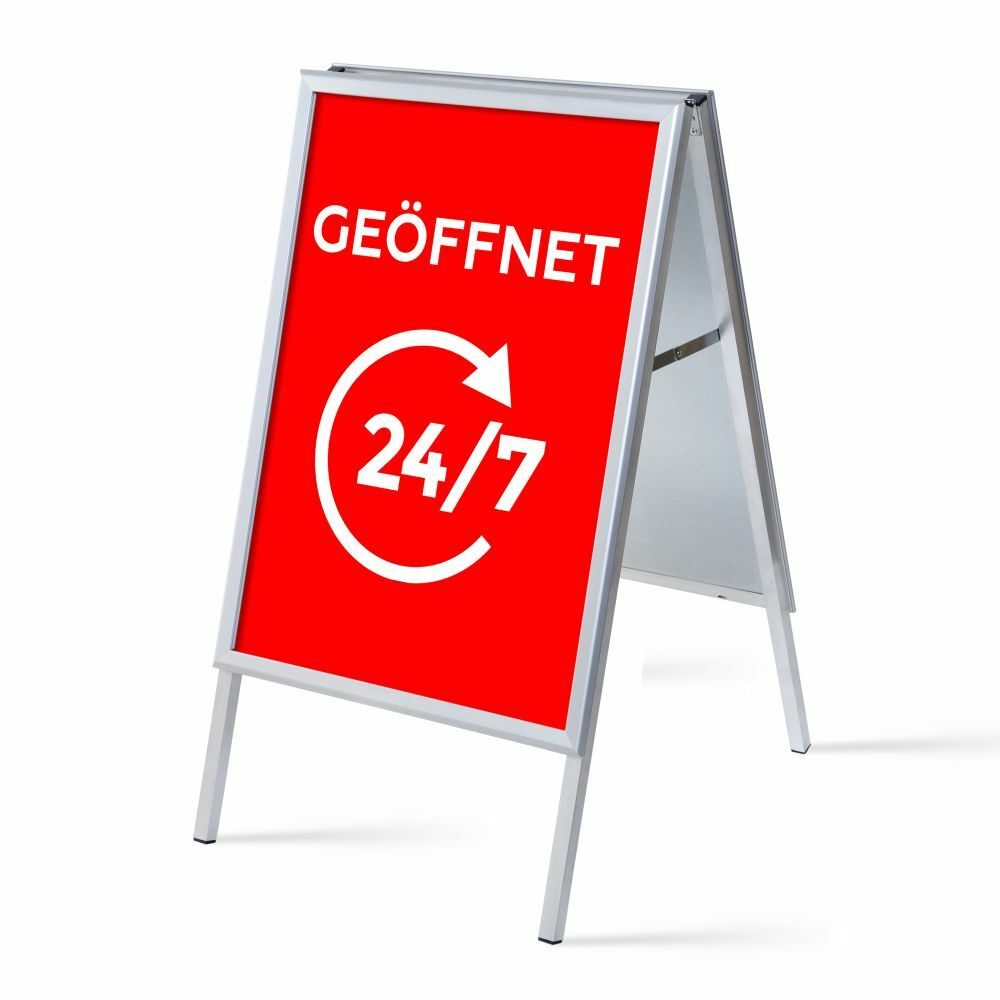 Kundenstopper A1 Komplettset Motiv „Geöffnet 24/7“ Rot Deutsch