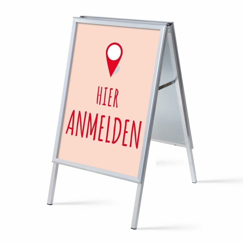 Kundenstopper A1 Komplettset Motiv „Hier Anmelden“ Rot Deutsch