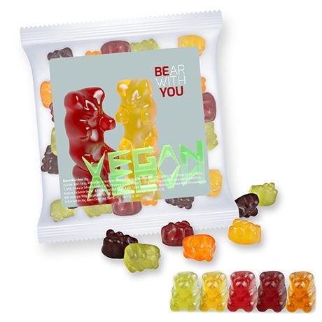 Gummibärchen ohne Gelatine, ca. 30g, Express Maxi-Tüte mit Etikett