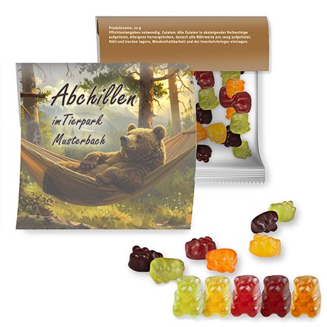 Gummibärchen ohne Gelatine, ca. 30g, Express Maxi-Tüte mit Werbereiter