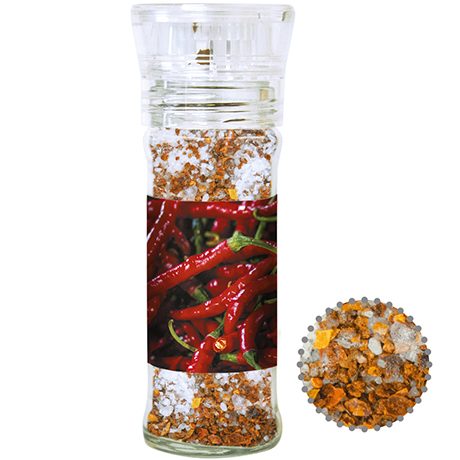 Gewürzmischung Chili-Salz, ca. 35g, transparente Gewürzmühle