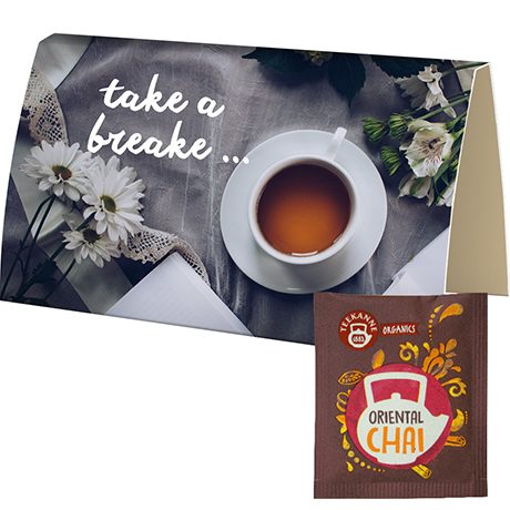 Beuteltee Oriental Chai, ca. 1,8g, Werbekarte A6 gefaltet