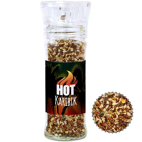 Gewürzmischung HOT Karibik Mix, ca. 35g, transparente Gewürzmühle