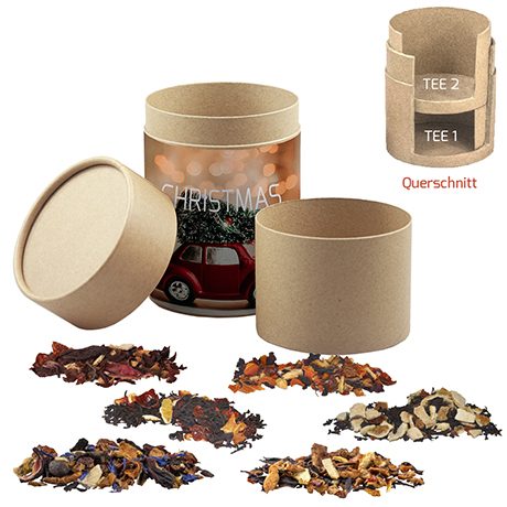 Verschiedene Weihnachts Teesorten, ca. 150g, Doppel Kraftpapierdose Maxi