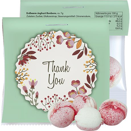 Erdbeer-Joghurt Bonbons, ca. 17g, Express Midi-Tüte mit Werbereiter