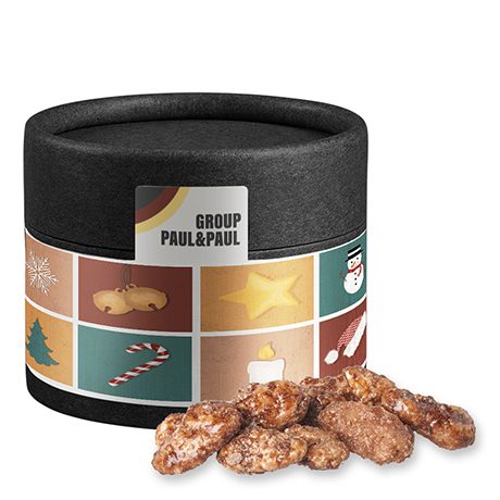 Feuergebrannte Mandeln, ca. 40g, Kraftpapierdose Mini schwarz