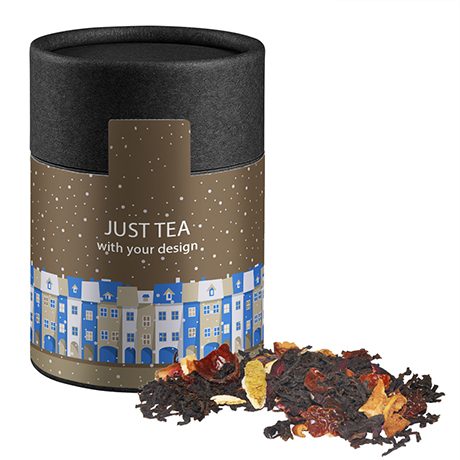 Weihnachts Schwarztee, ca. 45g, Kraftpapierdose Midi schwarz