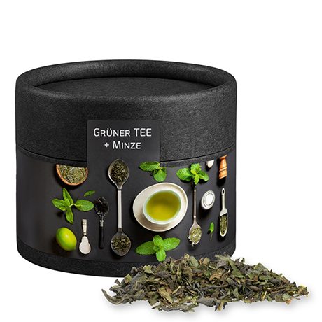 Grüner Tee mit Minze, ca. 10g, Kraftpapierdose Mini schwarz
