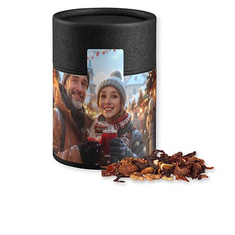 Glühweingewürz fein, ca. 60g, Kraftpapierdose Midi schwarz