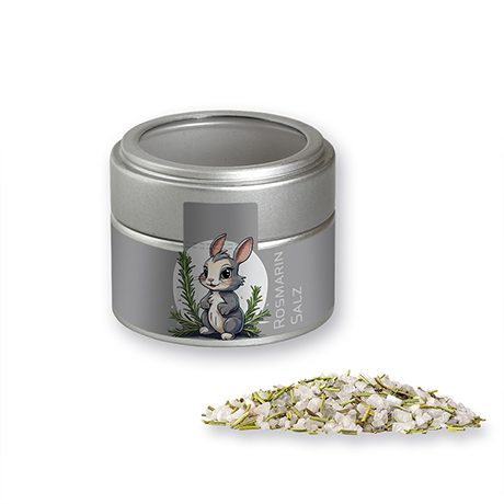 Gewürzmischung Rosmarin-Salz, ca. 75g, Metalldose Mini mit Sichtfenster silber