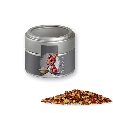 Gewürzmischung Chili-Salz, ca. 45g, Metalldose Mini mit Sichtfenster silber