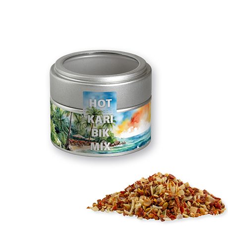 Gewürzmischung HOT Karibik Mix, ca. 40g, Metalldose Mini mit Sichtfenster silber