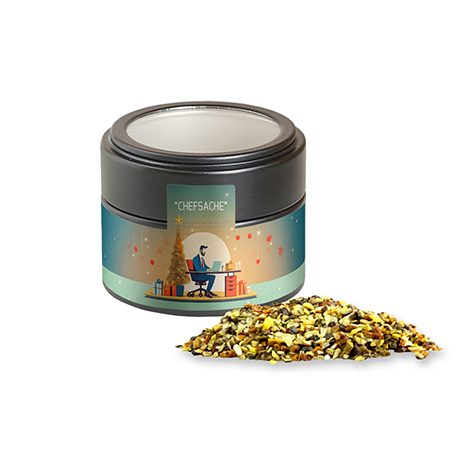 Weihnachts Gewürzmischung Chefsache, ca. 50g, Metalldose Mini mit Sichtfenster schwarz