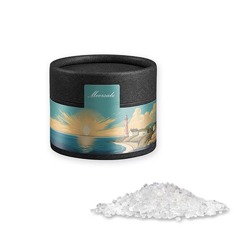 Meersalz, ca. 75g, Kraftpapierdose Mini schwarz