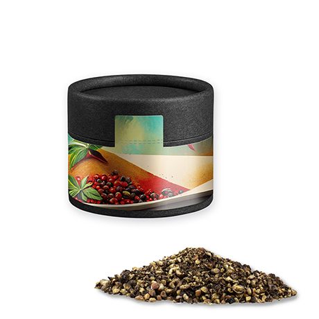 Pfeffer geschrotet, ca. 38g, Kraftpapierdose Mini schwarz