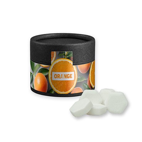 Traubenzucker Orange Drops, ca. 40g, Kraftpapierdose Mini schwarz