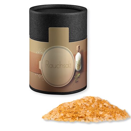 Gewürzmischung Rauch-Salz grob, ca. 130g, Kraftpapierdose Midi schwarz