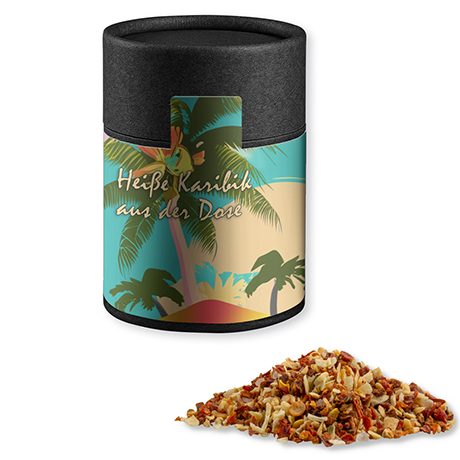 Gewürzmischung HOT Karibik Mix, ca. 50g, Kraftpapierdose Midi schwarz