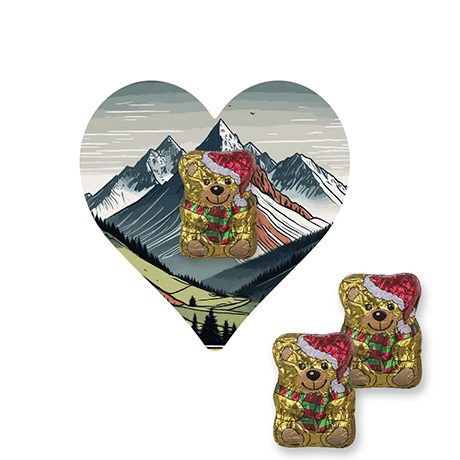 Schoko-Weihnachtsbärchen, ca. 7g, Flyer Mini Herzform