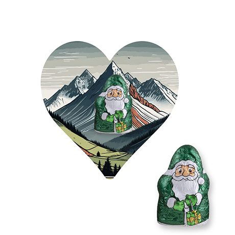 Mini Schoko-Weihnachtsmänner vegan, ca. 7g, Flyer Mini Herzform