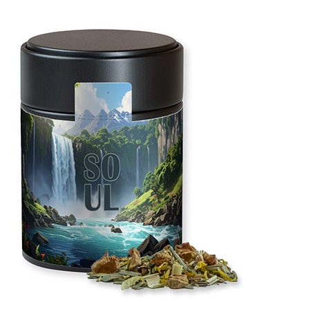 Kräutertee Seelenwohl, ca. 30g, Metalldose Midi schwarz