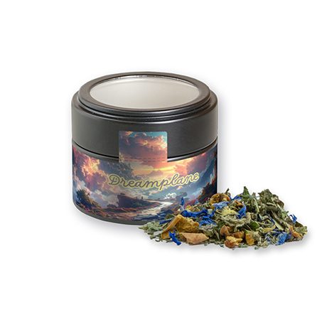 Kräutertee Harmonie, ca. 17g, Metalldose Mini mit Sichtfenster schwarz