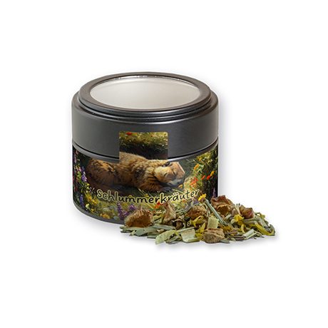Kräutertee Seelenwohl, ca. 17g, Metalldose Mini mit Sichtfenster schwarz