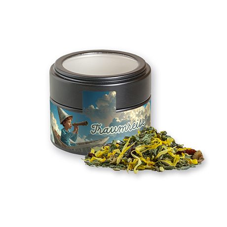 Kräutertee Lavendel, ca. 15g, Metalldose Mini mit Sichtfenster schwarz