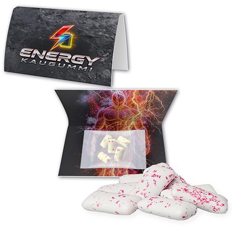 Energy Kaugummi, ca. 7g, Werbekarte A5 gefaltet