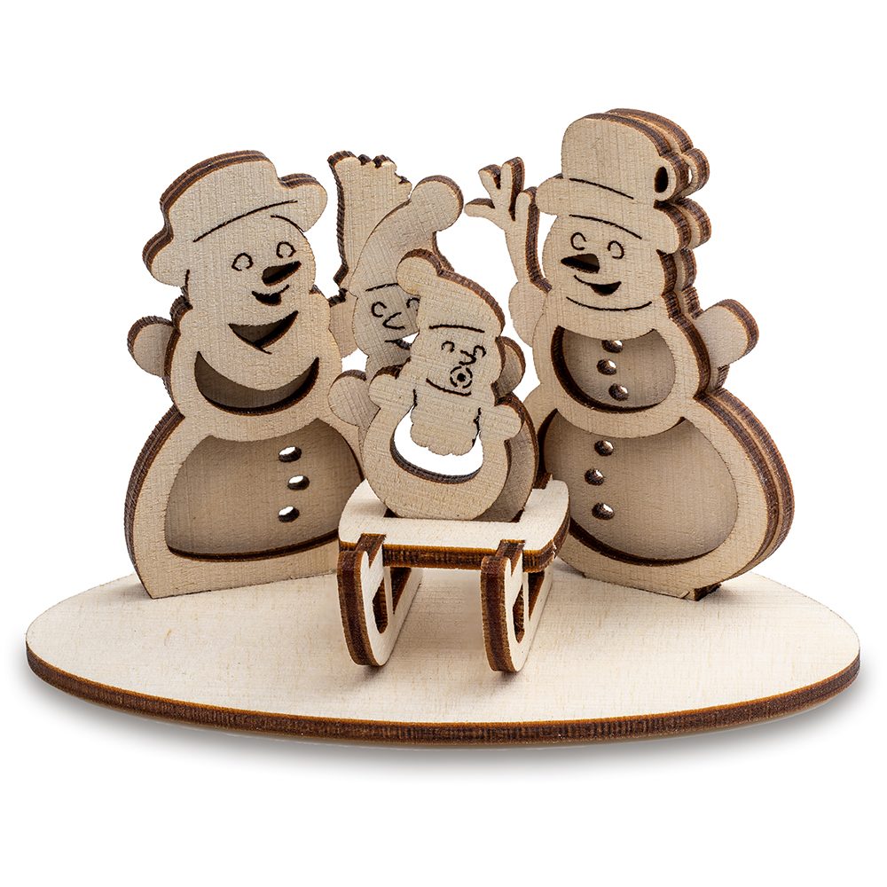 3D Holzpuzzle-Karte, Schneemann-Familie