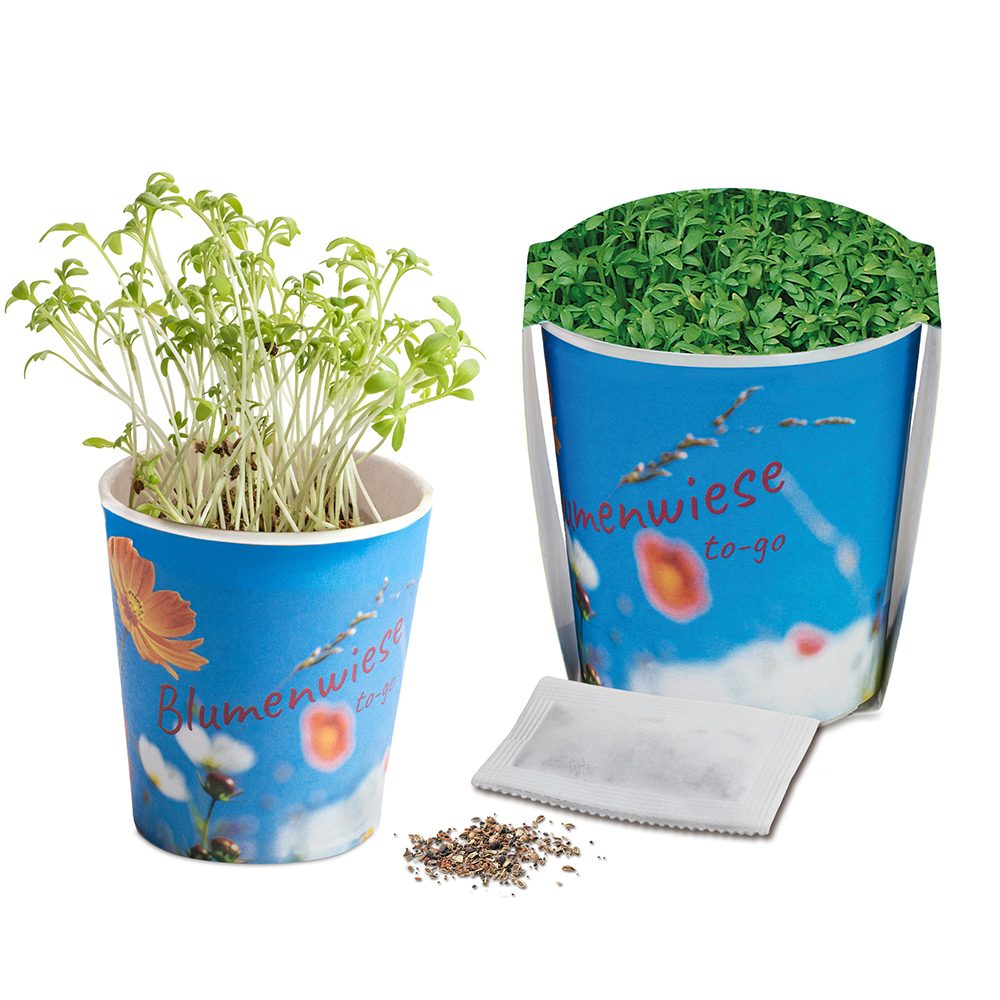 Blumenwiese To-Go, Gartenkresse - Druck individuell 4/0-c (ab 2.500 Stk.)