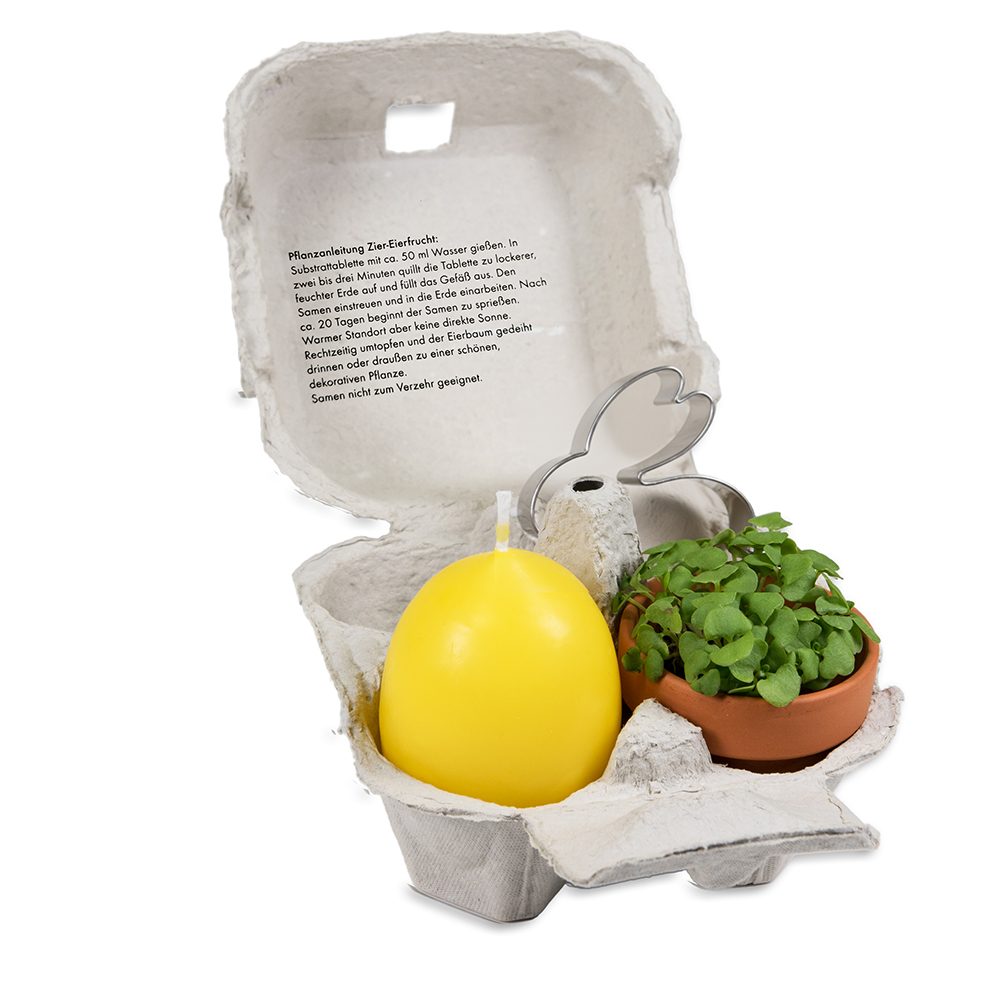 Das Gelbe vom Ei, mit Tontöpfchen, Eierkerze, Backförmchen