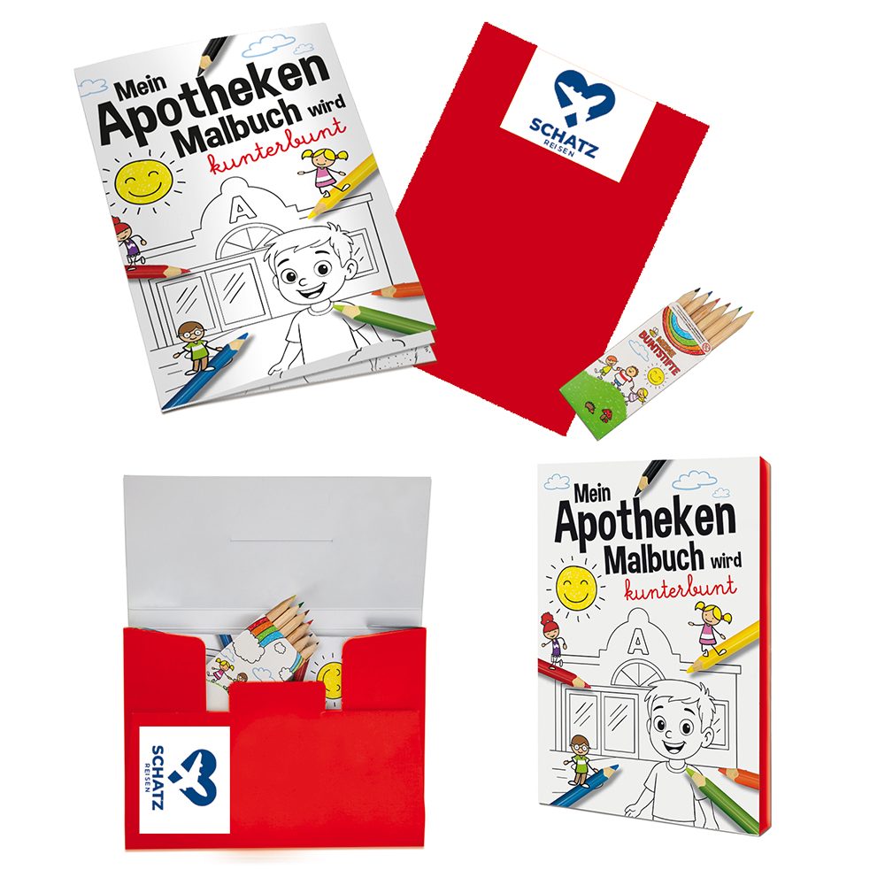 Malbuch / Mal-Set A6 - Apotheke, Malset mit 1-c Logoeindruck (ab 500 Stk.)