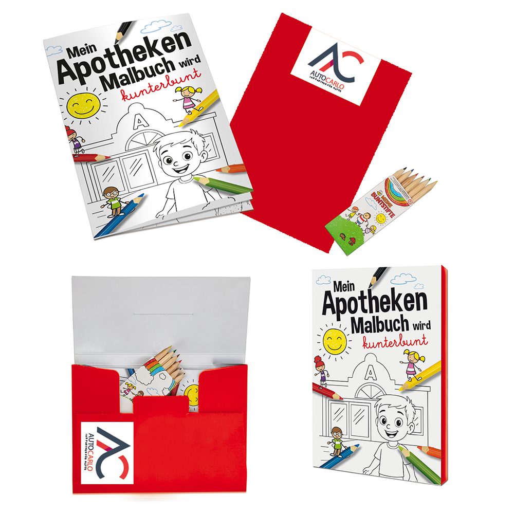 Malbuch / Mal-Set A6 - Apotheke, Malset mit 2-c Logoeindruck (ab 500 Stk.)
