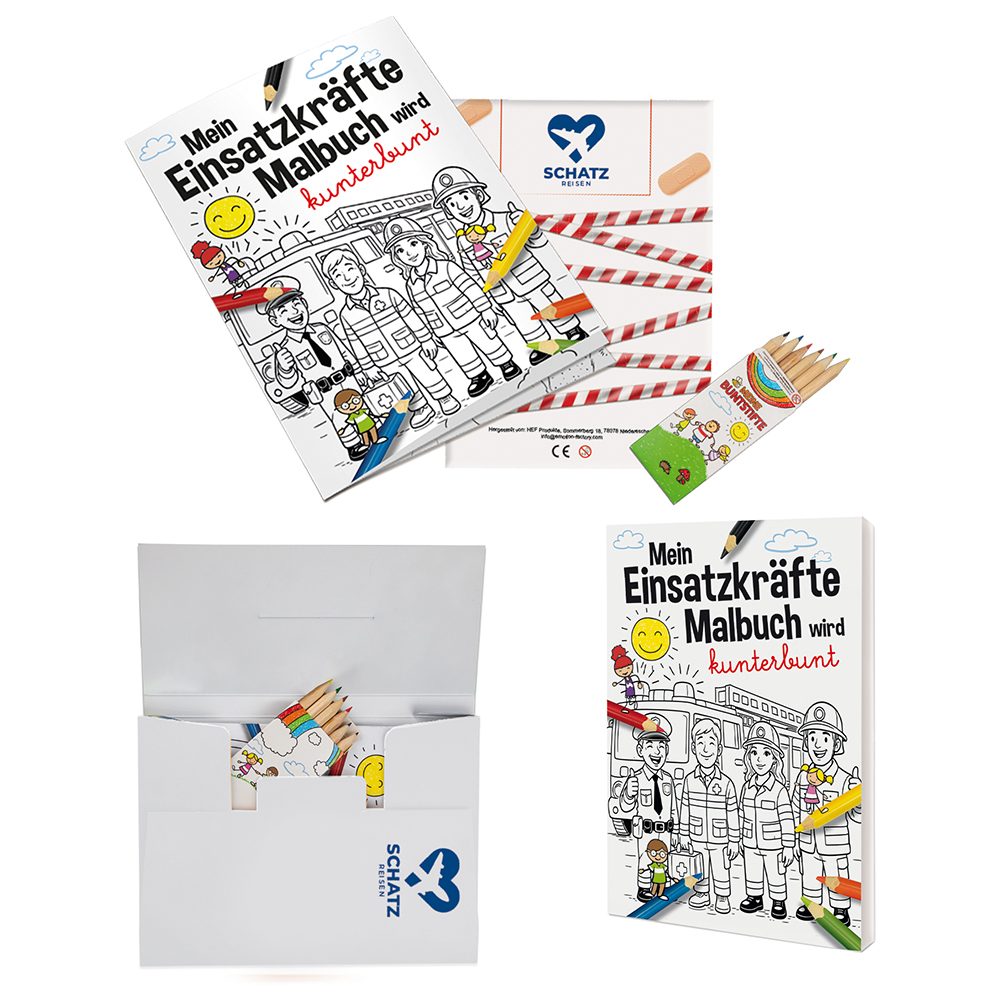 Malbuch / Mal-Set A6 - Einsatzkräfte, Malset mit 1-c Logoeindruck (ab 500 Stk.)