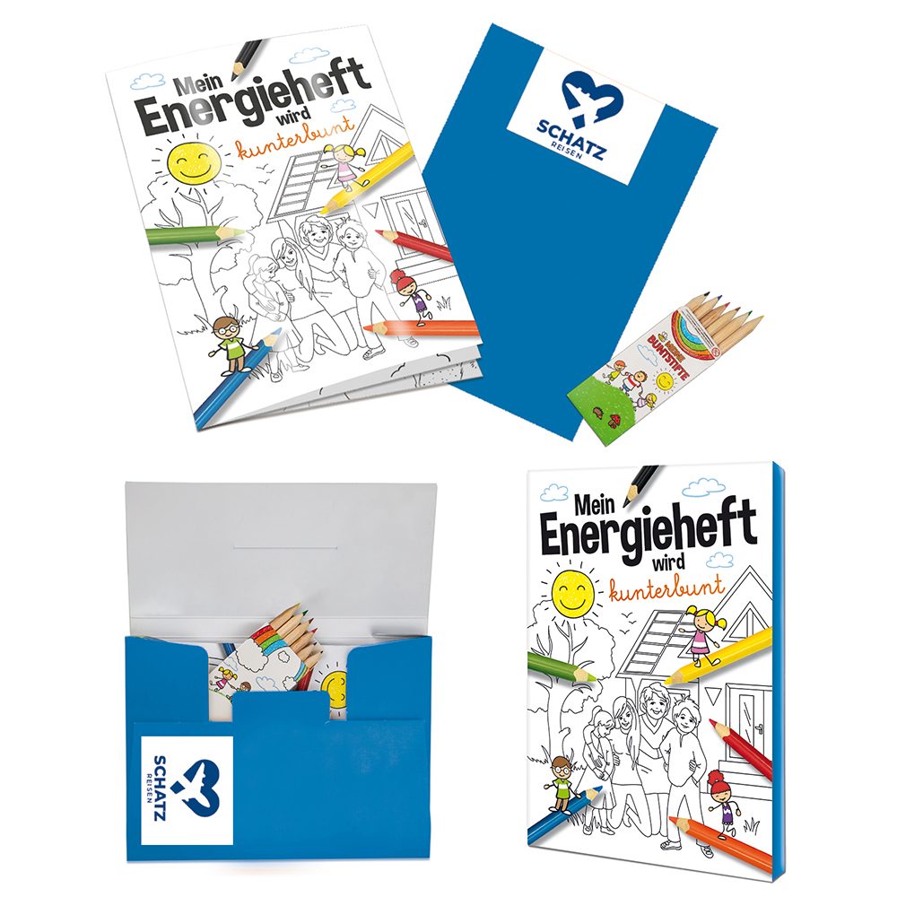 Malbuch / Mal-Set A6 - Energie, Malset mit 1-c Logoeindruck