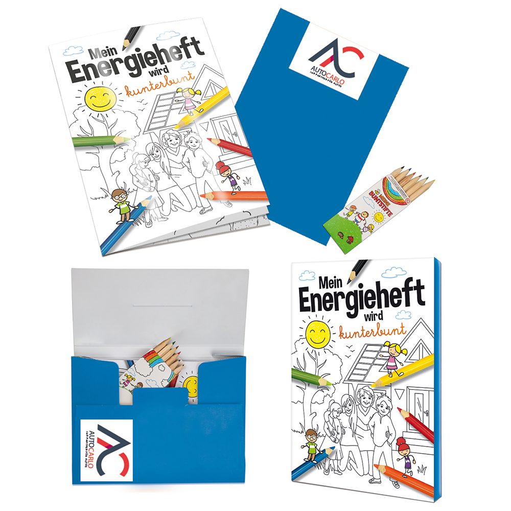 Malbuch / Mal-Set A6 - Energie, Malset mit 2-c Logoeindruck
