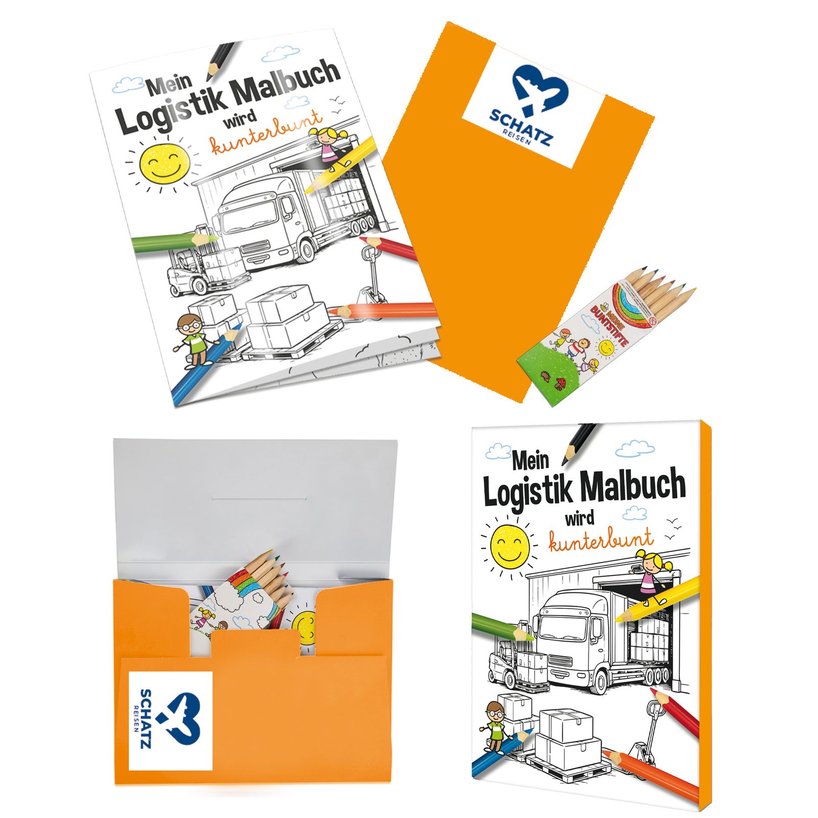 Malbuch / Mal-Set A6 - Logistik, Malset mit 1-c Logoeindruck (ab 500 Stk.)