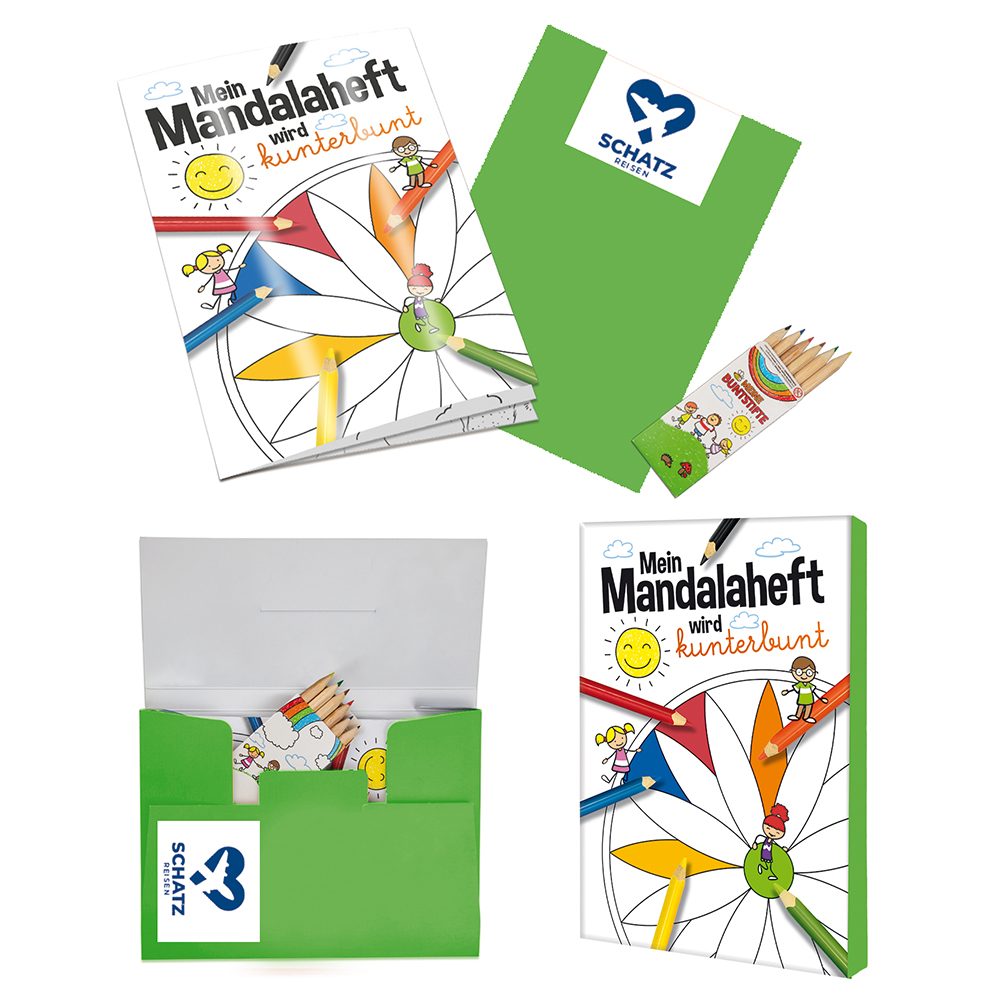 Malbuch / Mal-Set A5 - Mandala, Malset mit 1-c Logoeindruck
