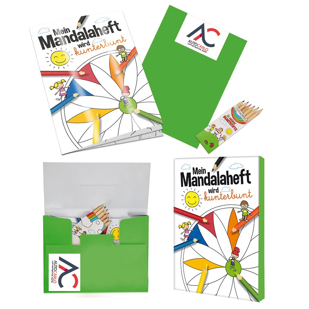 Malbuch / Mal-Set A5 - Mandala, Malset mit 2-c Logoeindruck