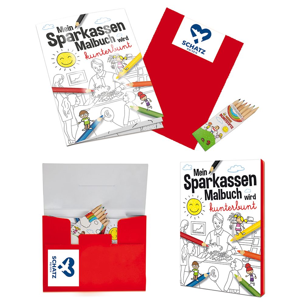 Malbuch / Mal-Set A6 - Sparkassen, Malset mit 1-c Logoeindruck
