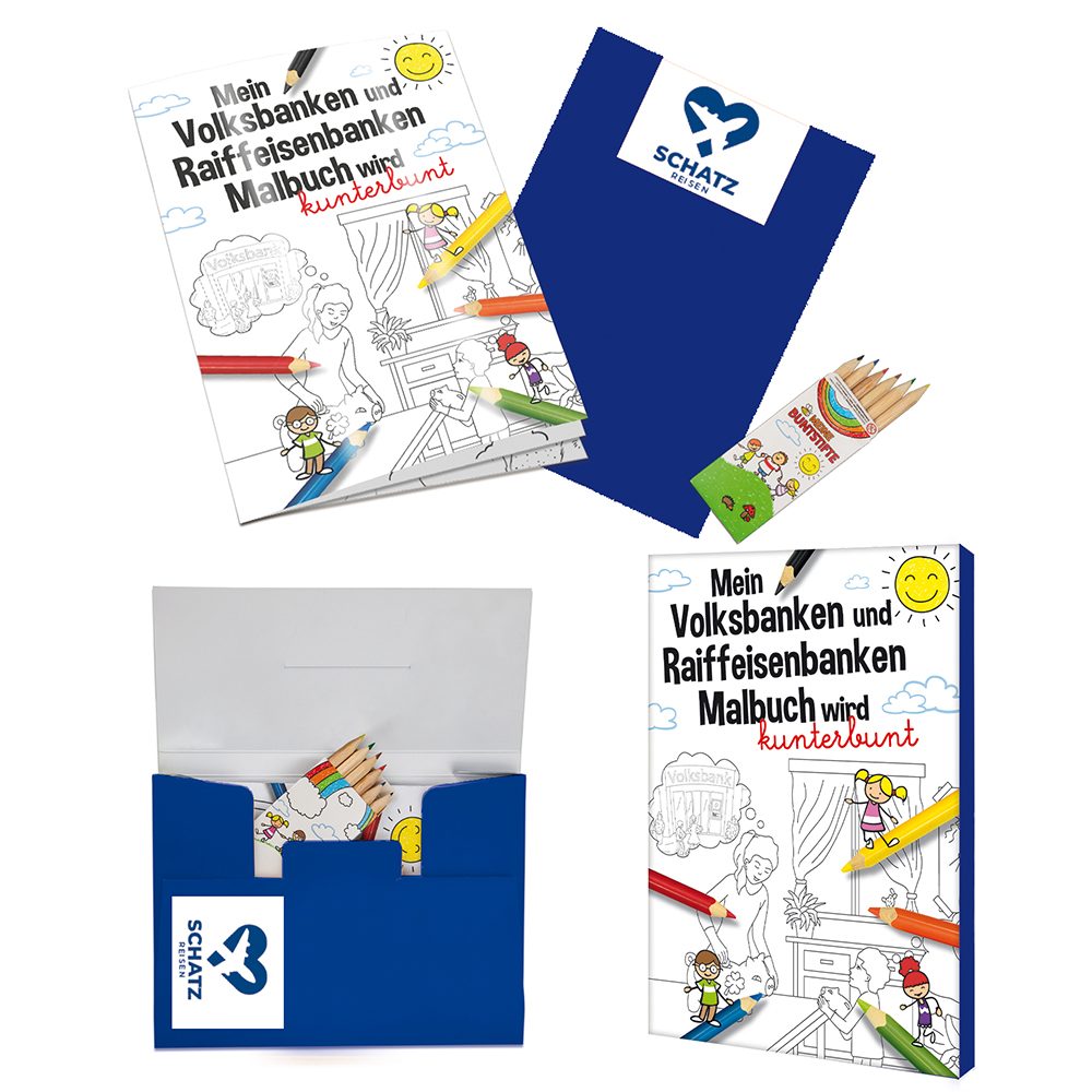 Malbuch / Mal-Set A6 - Volksbanken&Raiffeisenbanken, Malset mit 1-c Logoeindruck