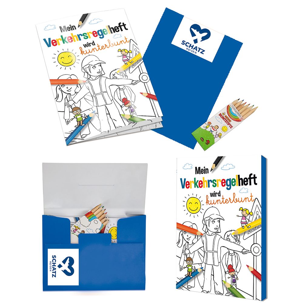 Malbuch / Mal-Set A6 - Verkehr, Malset mit 1-c Logoeindruck